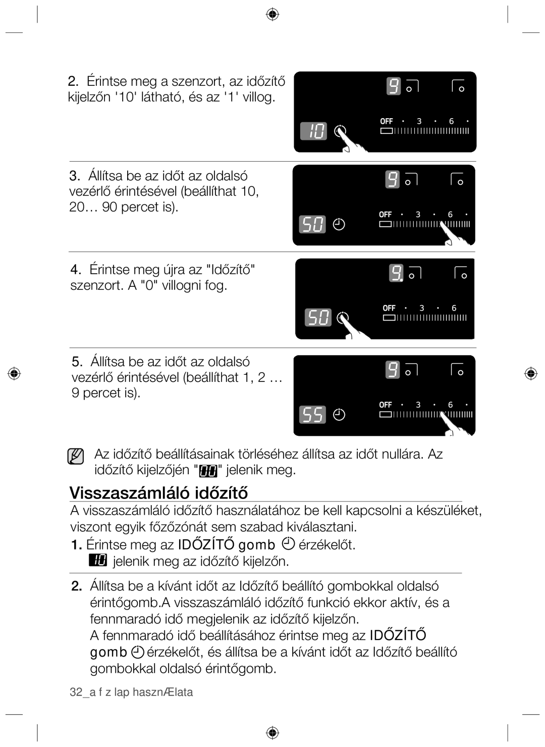 Samsung NZ64H37070K/EO manual Visszaszámláló időzítő 