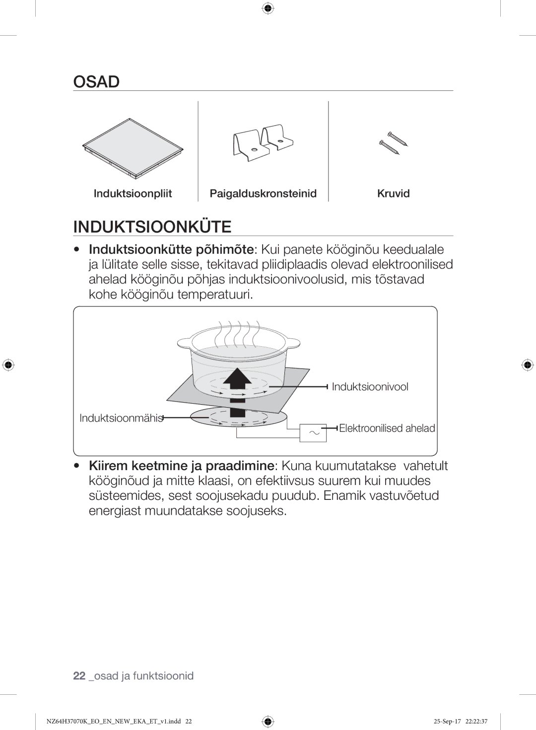 Samsung NZ64H37075K/EO manual Osad, Induktsioonküte 