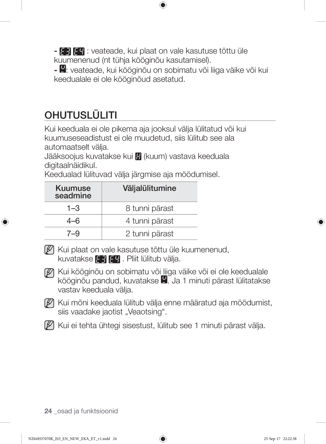 Samsung NZ64H37075K/EO manual Ohutuslüliti 