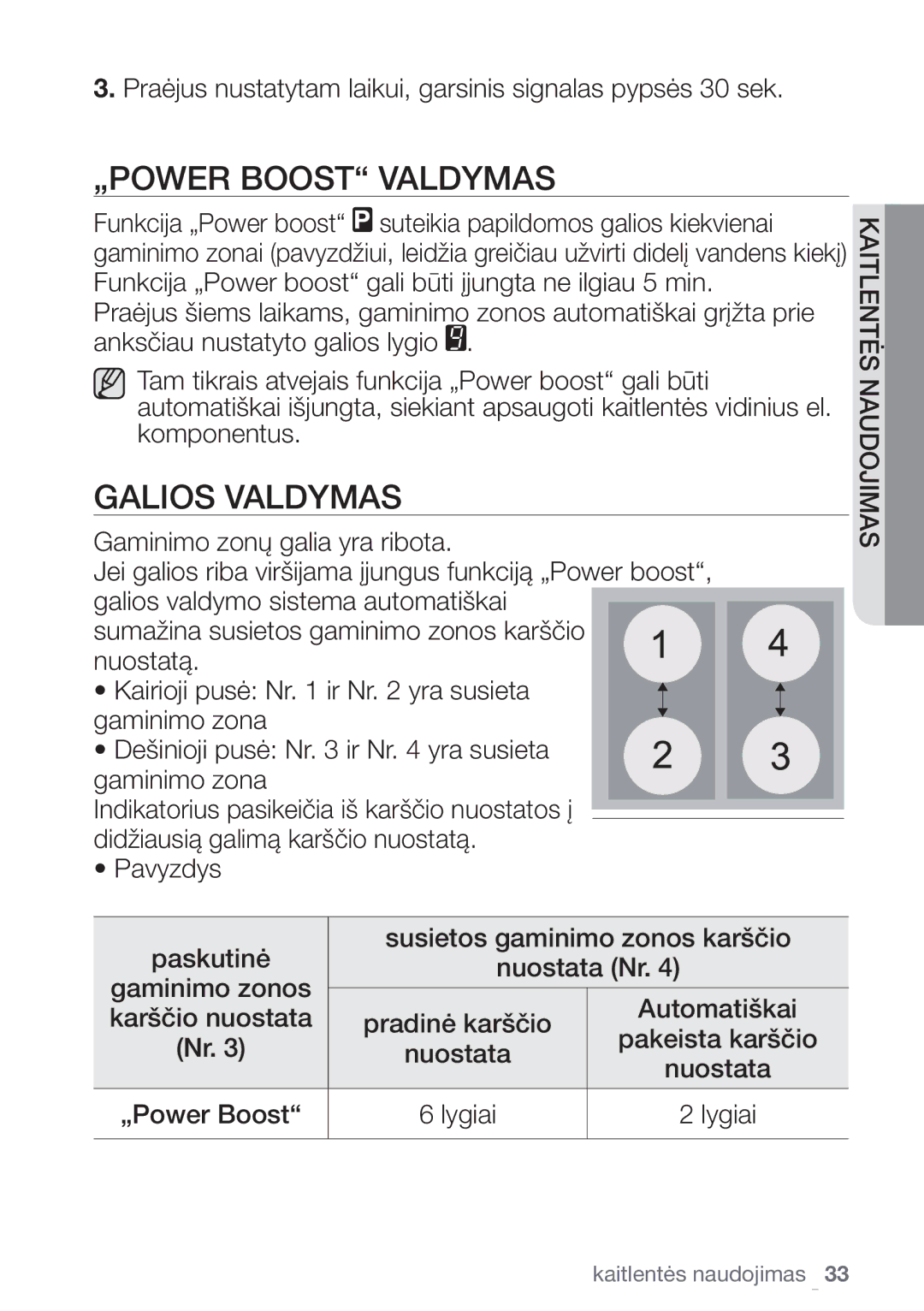 Samsung NZ64H37075K/EO manual „POWER Boost Valdymas, Galios Valdymas 