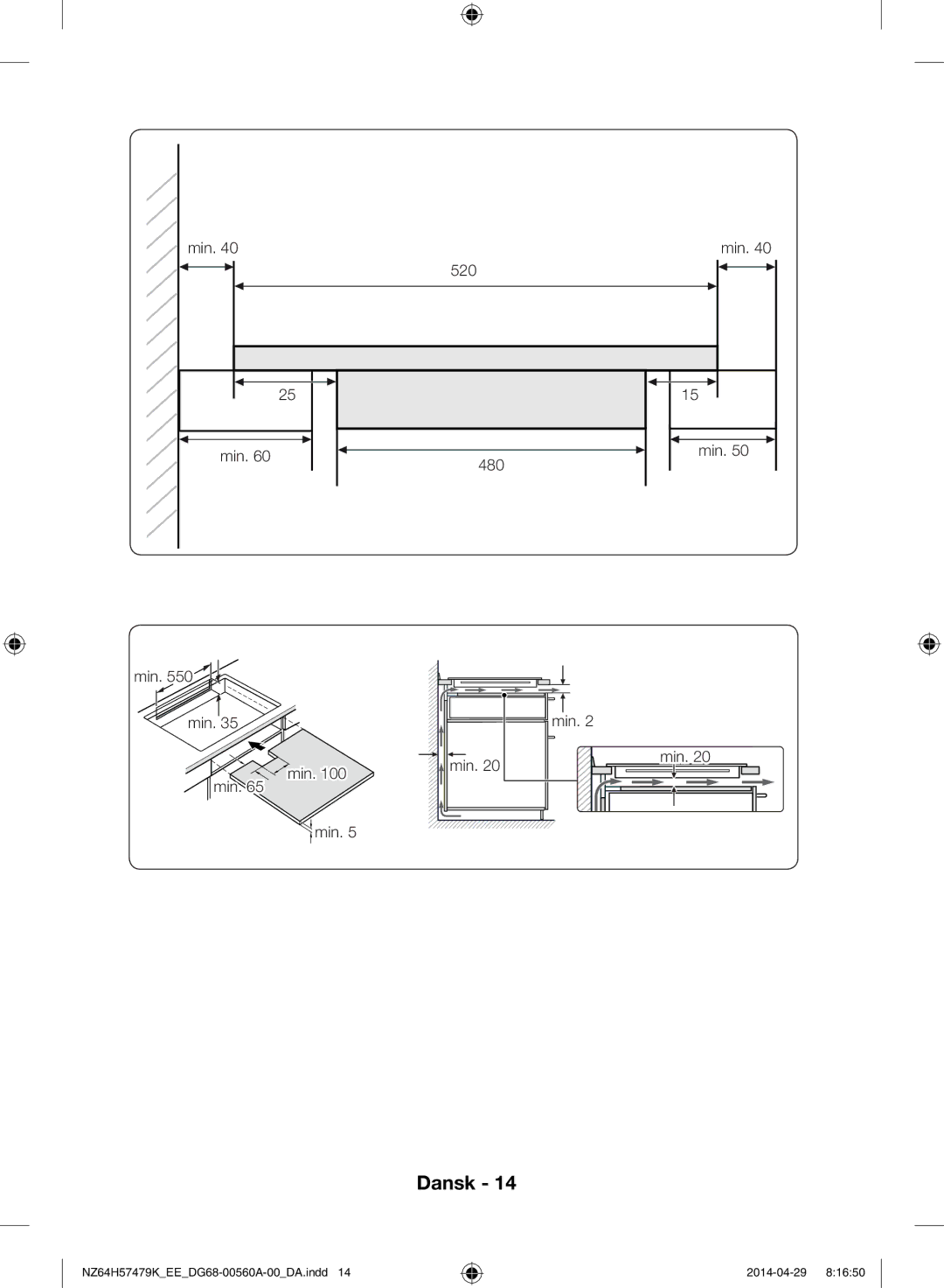 Samsung NZ64H57477K/EE, NZ64H57479K/EE manual Min 520 480 