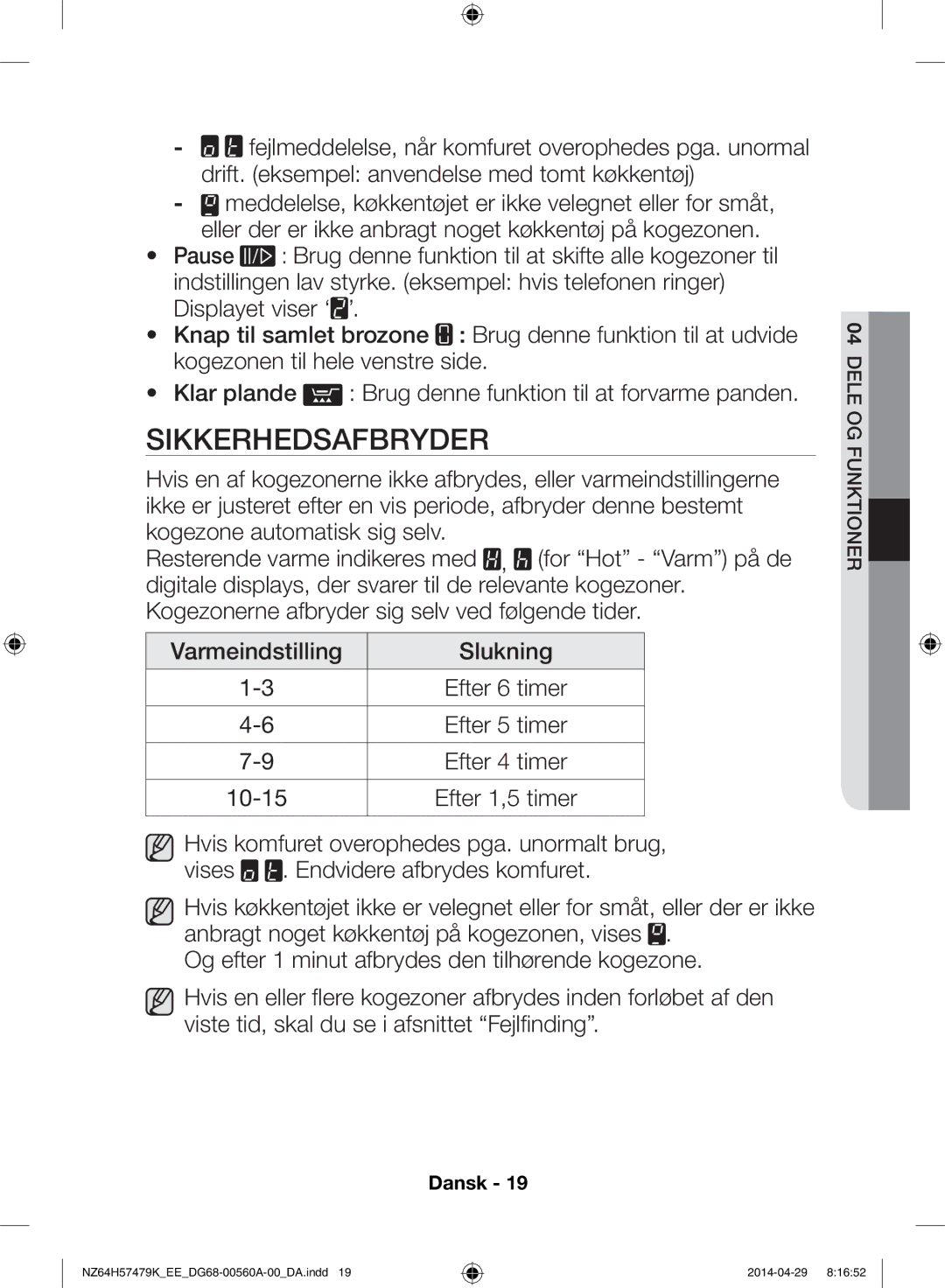 Samsung NZ64H57479K/EE, NZ64H57477K/EE manual Sikkerhedsafbryder 