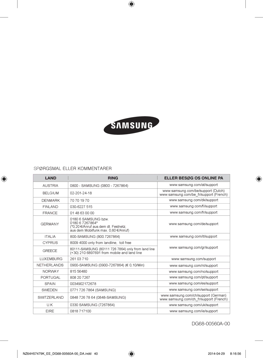 Samsung NZ64H57477K/EE, NZ64H57479K/EE manual DG68-00560A-00 