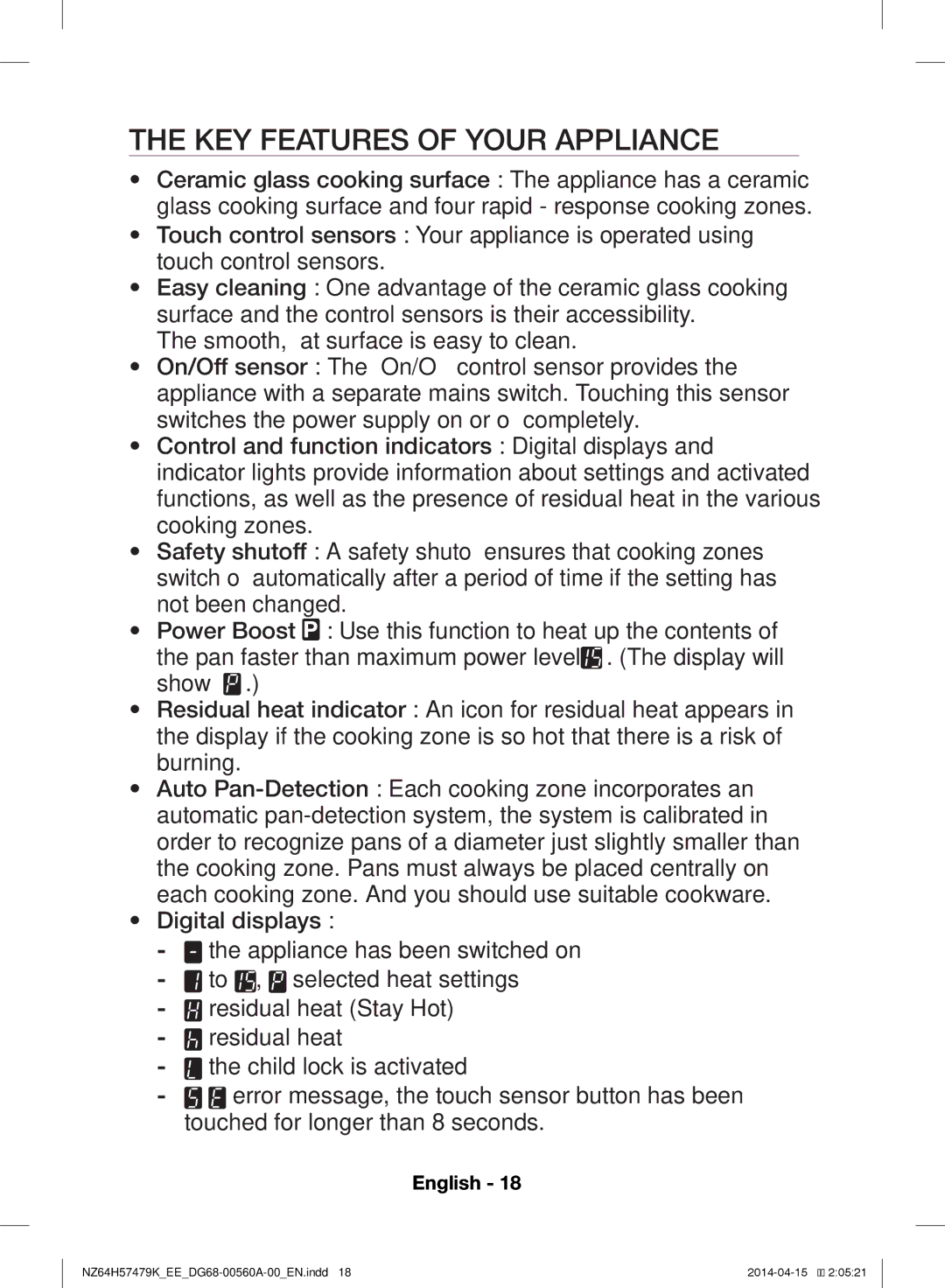 Samsung NZ64H57477K/EE, NZ64H57479K/EE manual KEY Features of Your Appliance 