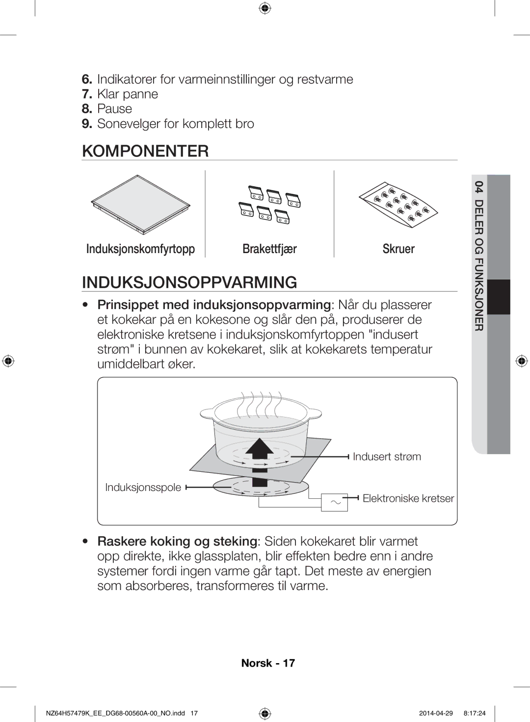 Samsung NZ64H57479K/EE, NZ64H57477K/EE manual Komponenter, Induksjonsoppvarming 