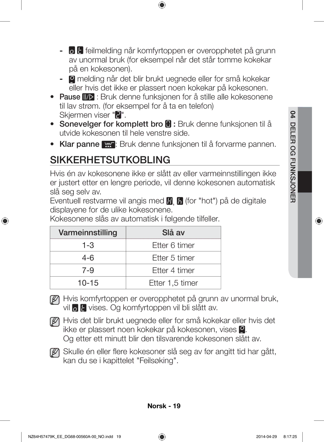 Samsung NZ64H57479K/EE, NZ64H57477K/EE manual Sikkerhetsutkobling 