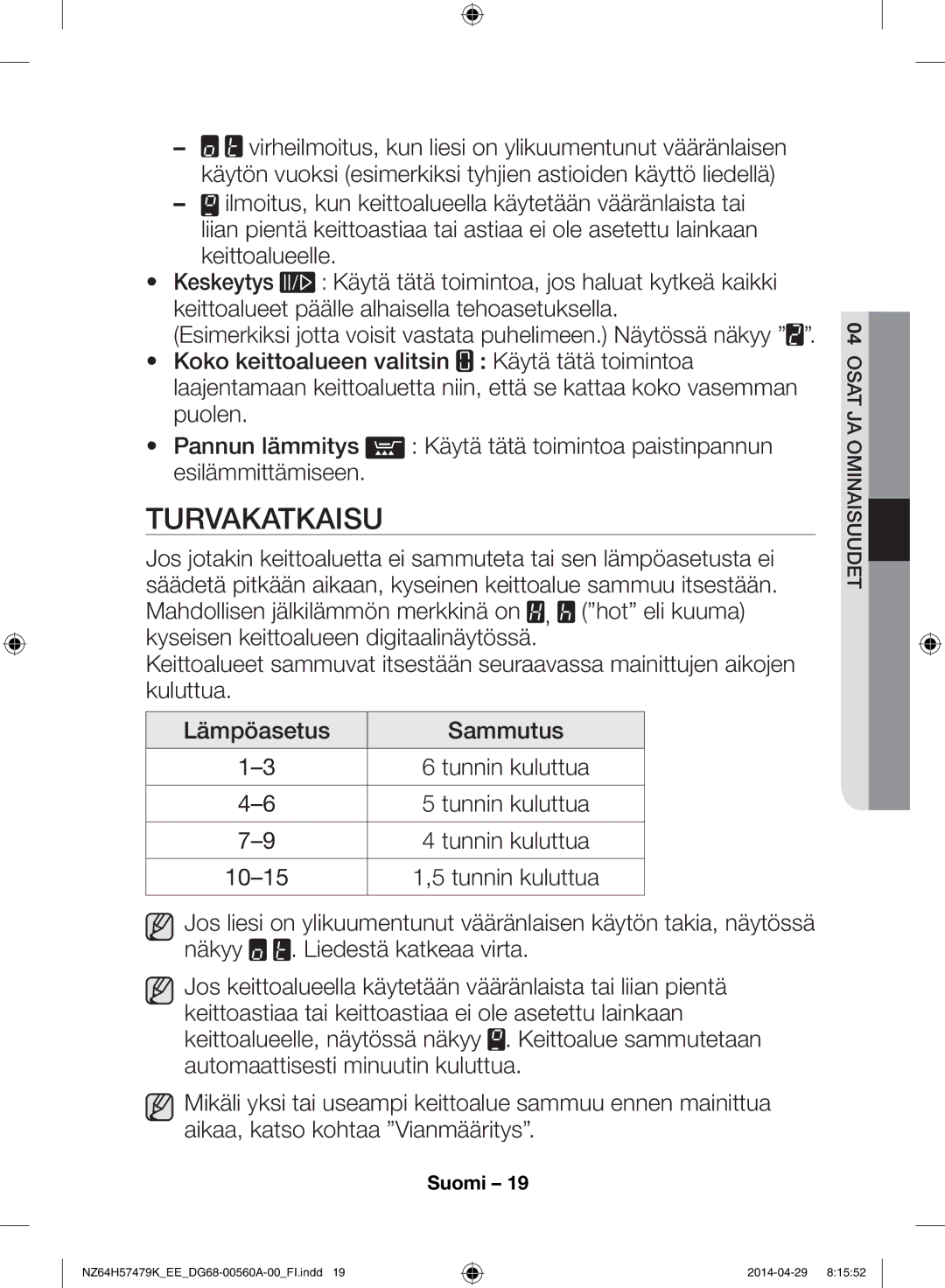 Samsung NZ64H57479K/EE, NZ64H57477K/EE manual Turvakatkaisu 