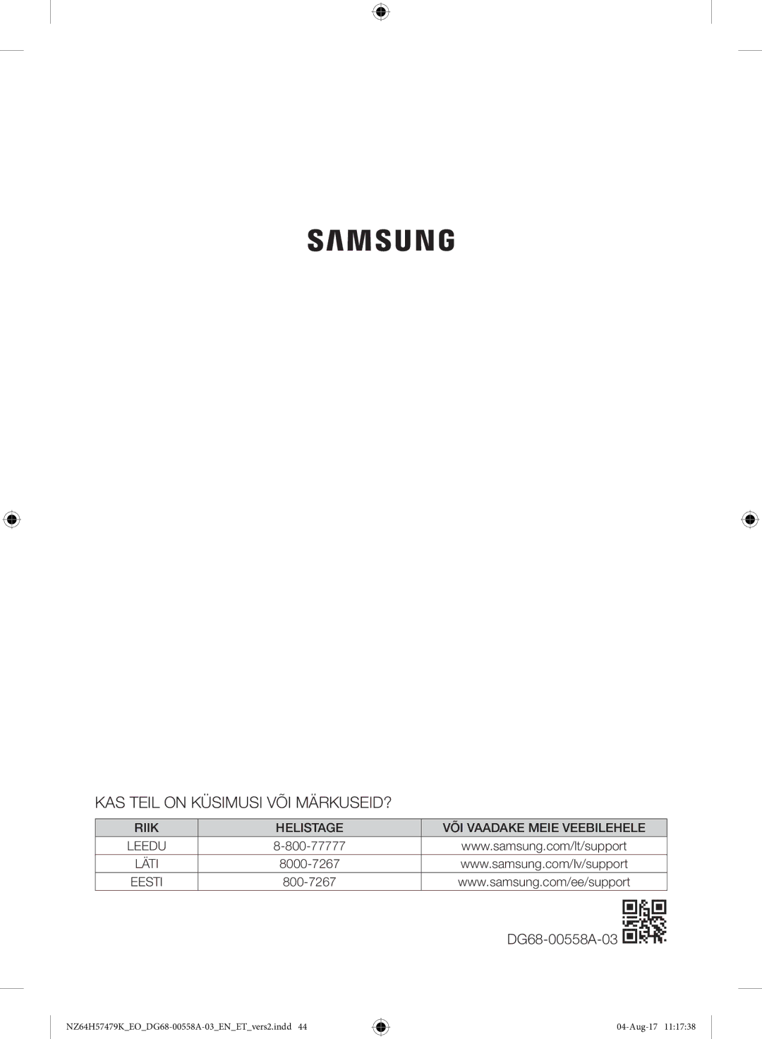 Samsung NZ64H57477K/EO manual KAS Teil on Küsimusi VÕI MÄRKUSEID? 