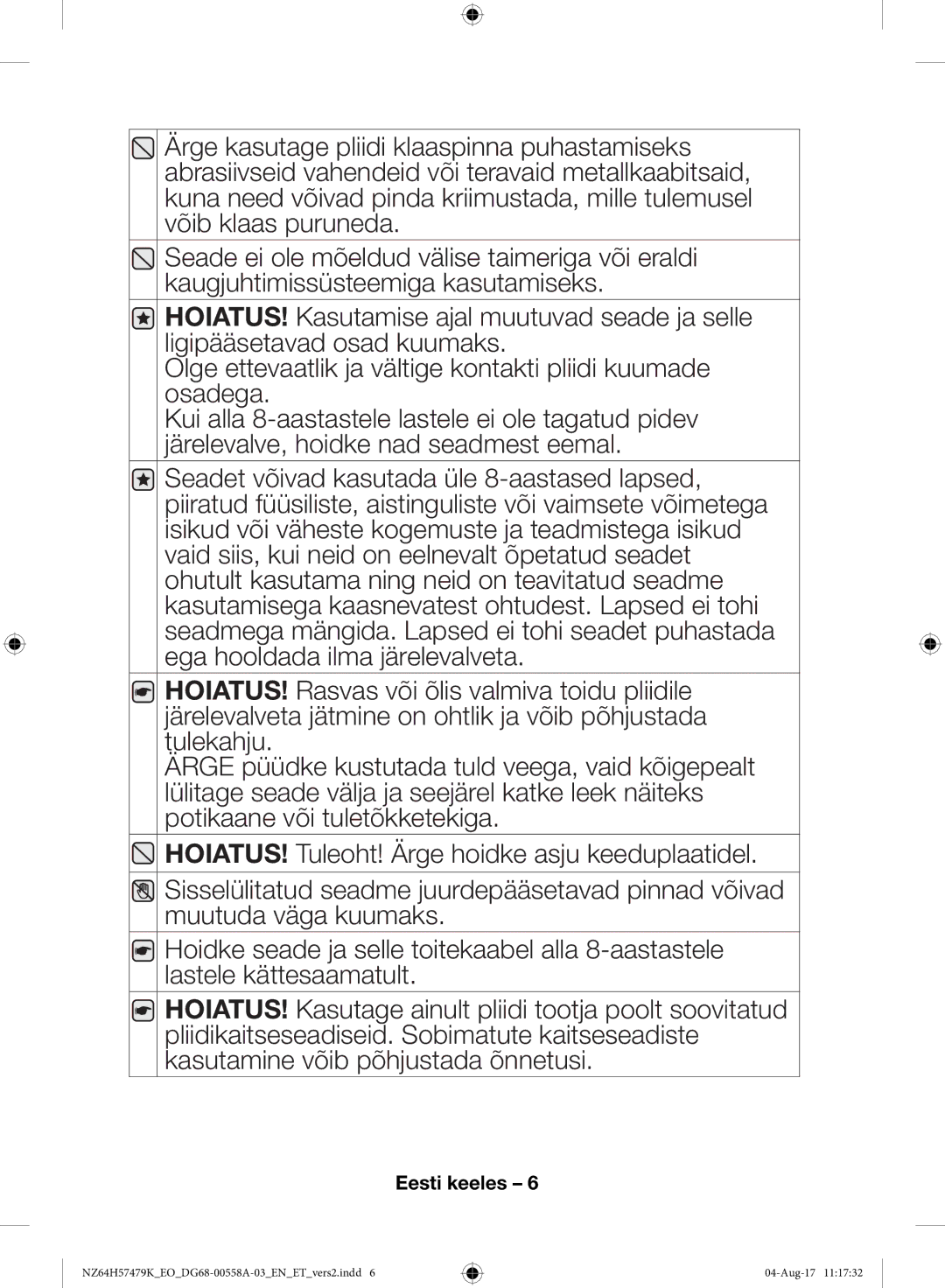 Samsung NZ64H57477K/EO manual Eesti keeles 