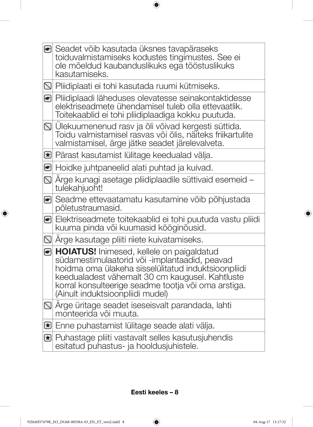 Samsung NZ64H57477K/EO manual Eesti keeles 