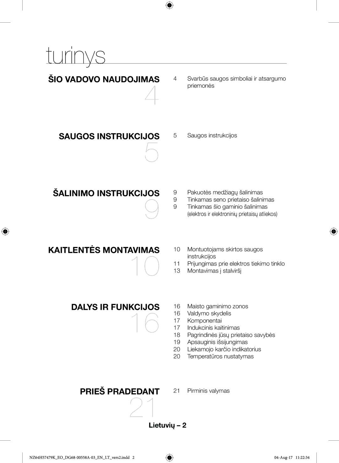 Samsung NZ64H57477K/EO manual Turinys 