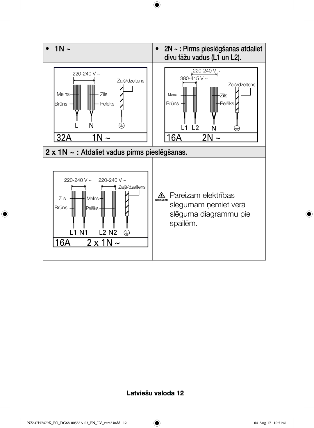 Samsung NZ64H57477K/EO manual 1N ~ 16A 