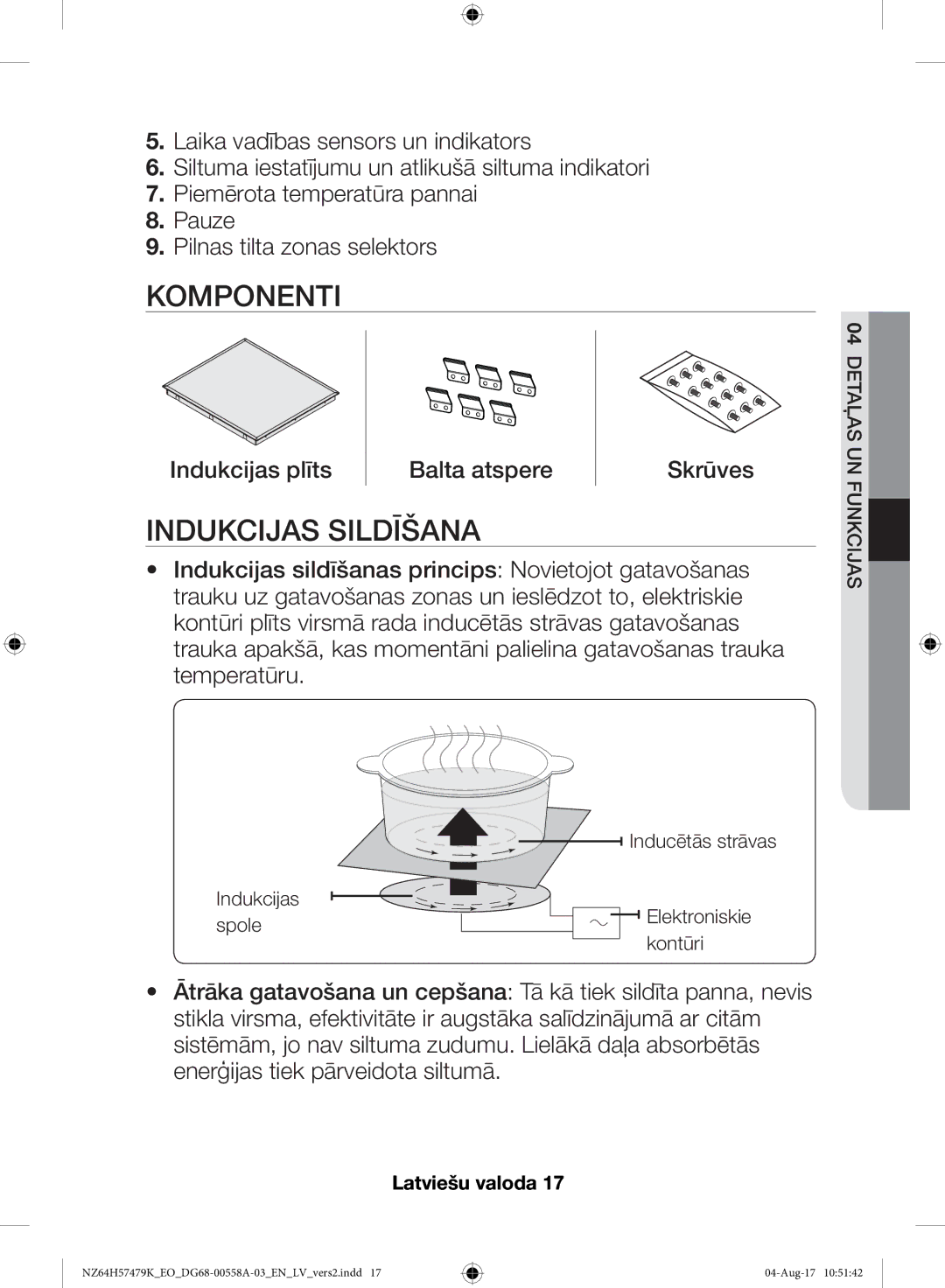 Samsung NZ64H57477K/EO manual Komponenti, Indukcijas Sildīšana 