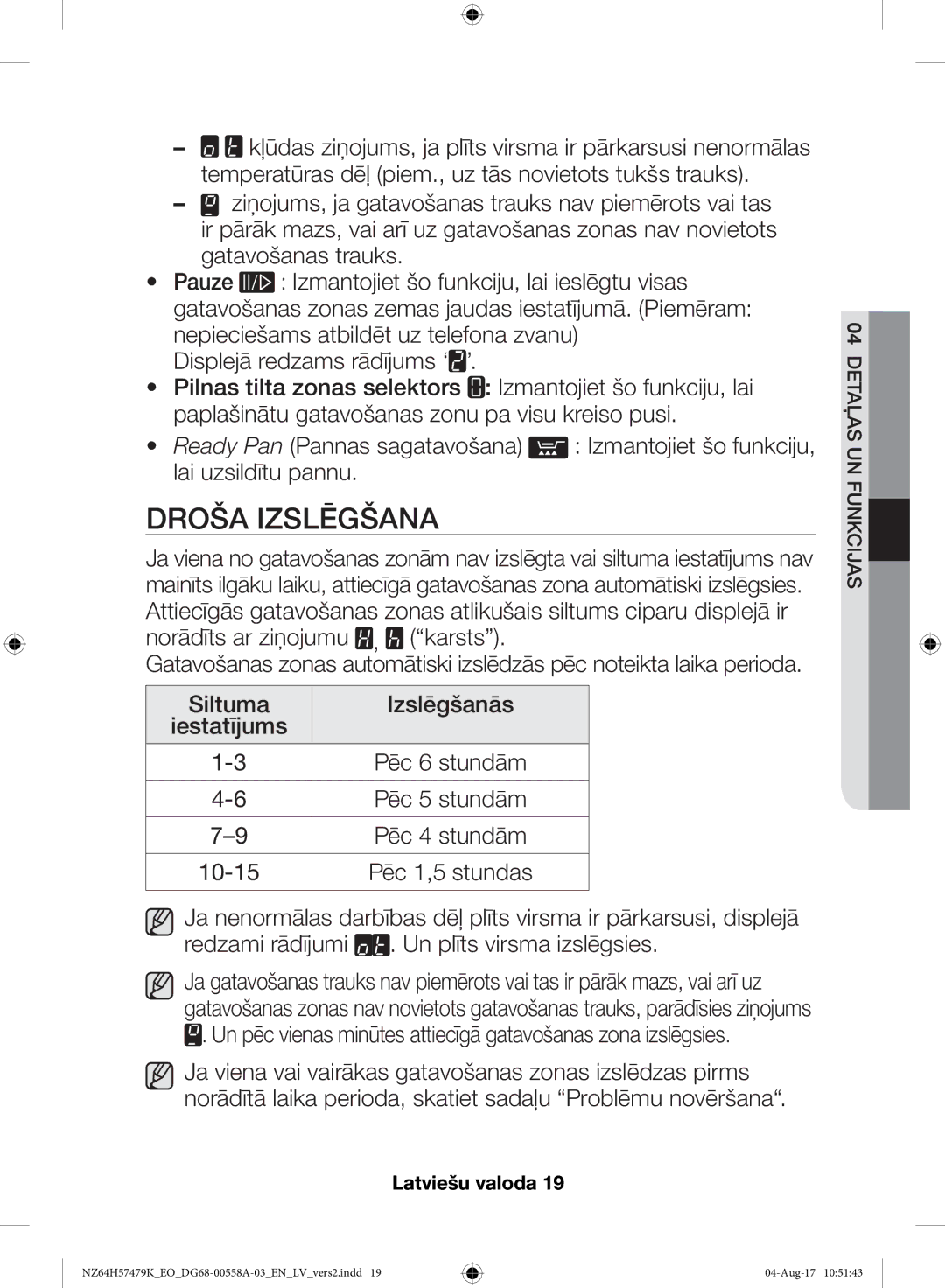 Samsung NZ64H57477K/EO manual Droša Izslēgšana 