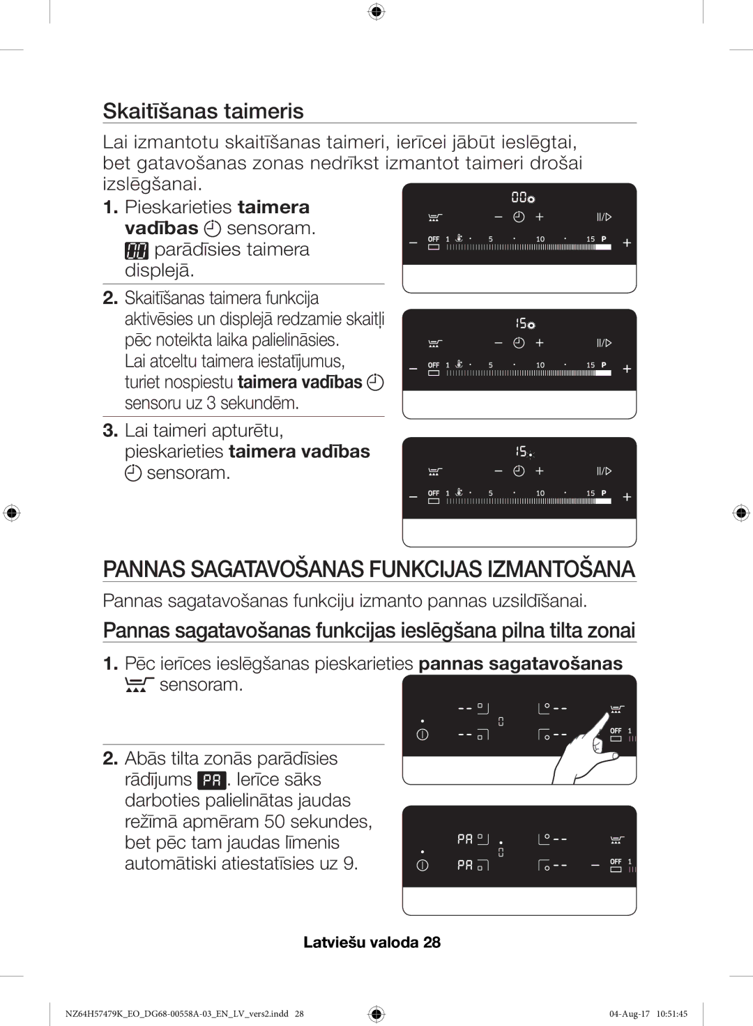 Samsung NZ64H57477K/EO manual Pannas Sagatavošanas Funkcijas Izmantošana, Skaitīšanas taimeris 