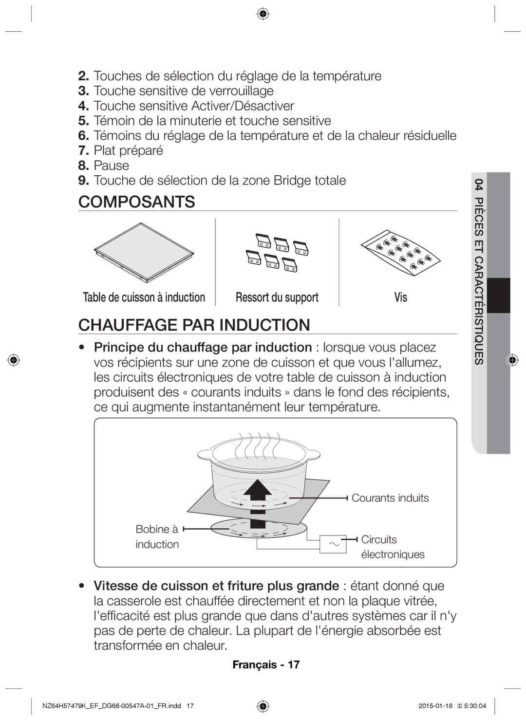 Samsung NZ64H57479K/EF manual Composants, Chauffage par induction 