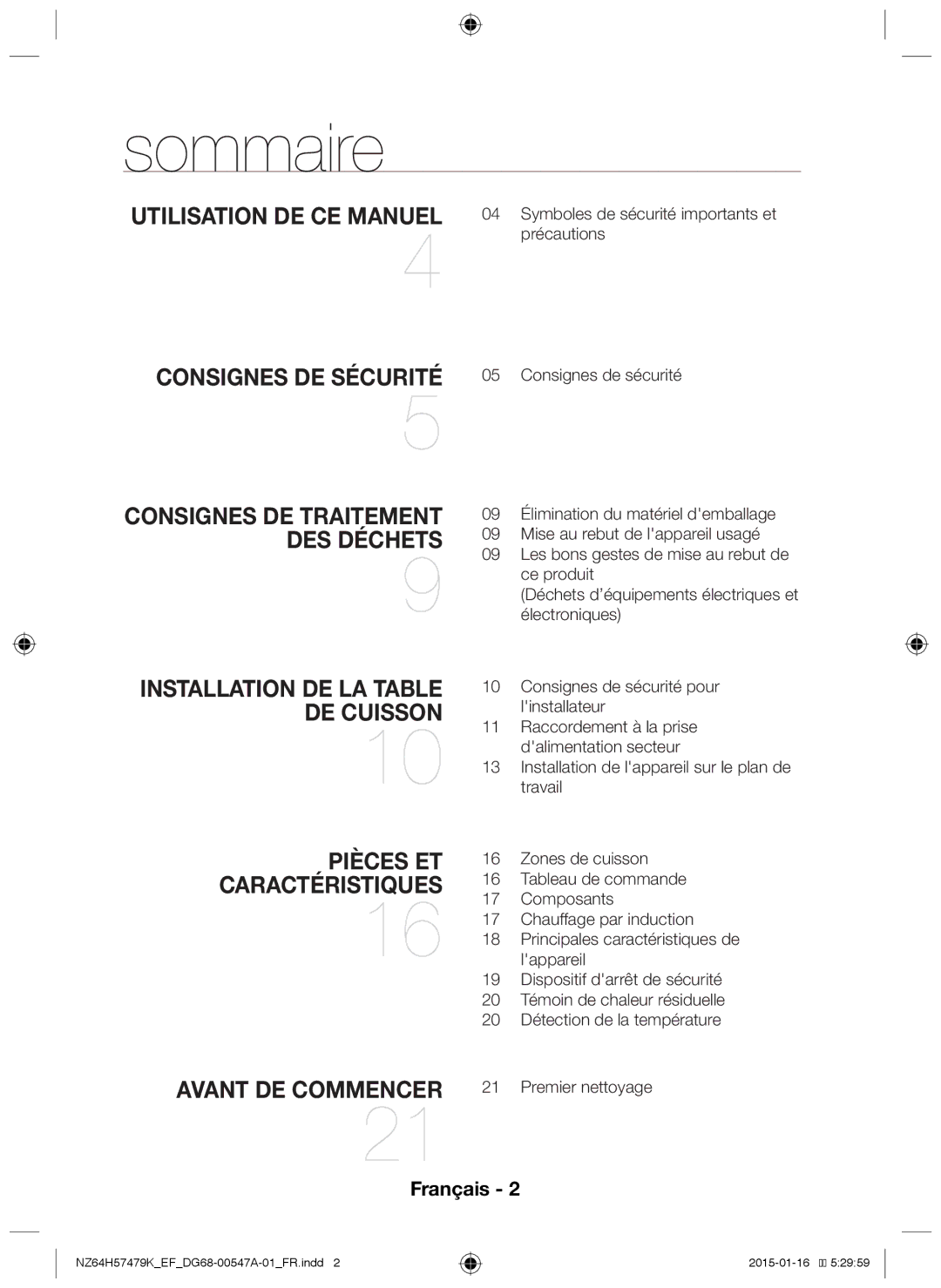 Samsung NZ64H57479K/EF manual Sommaire, Utilisation de ce manuel Consignes de sécurité, Avant de commencer 