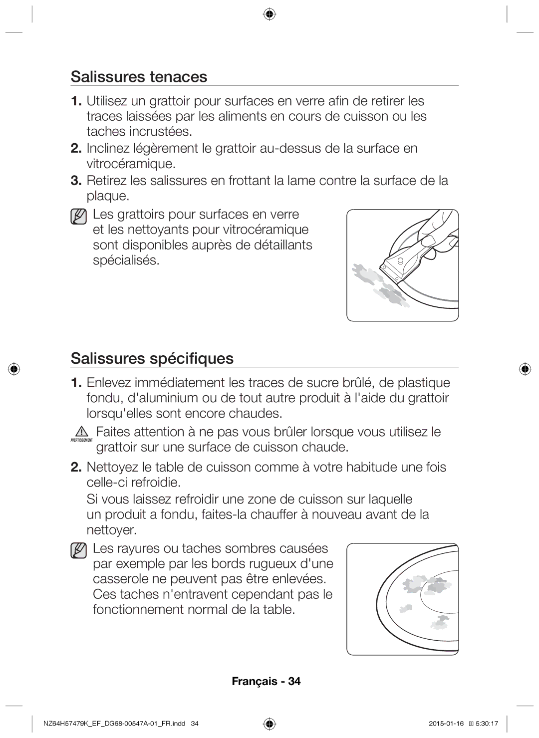 Samsung NZ64H57479K/EF manual Salissures tenaces, Salissures spécifiques 