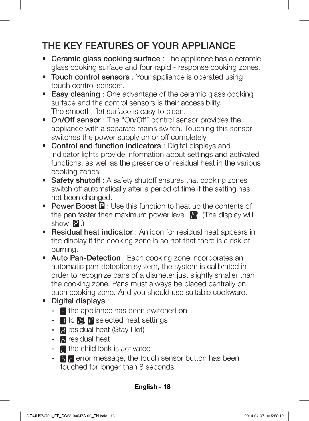 Samsung NZ64H57479K/EF manual KEY Features of Your Appliance 