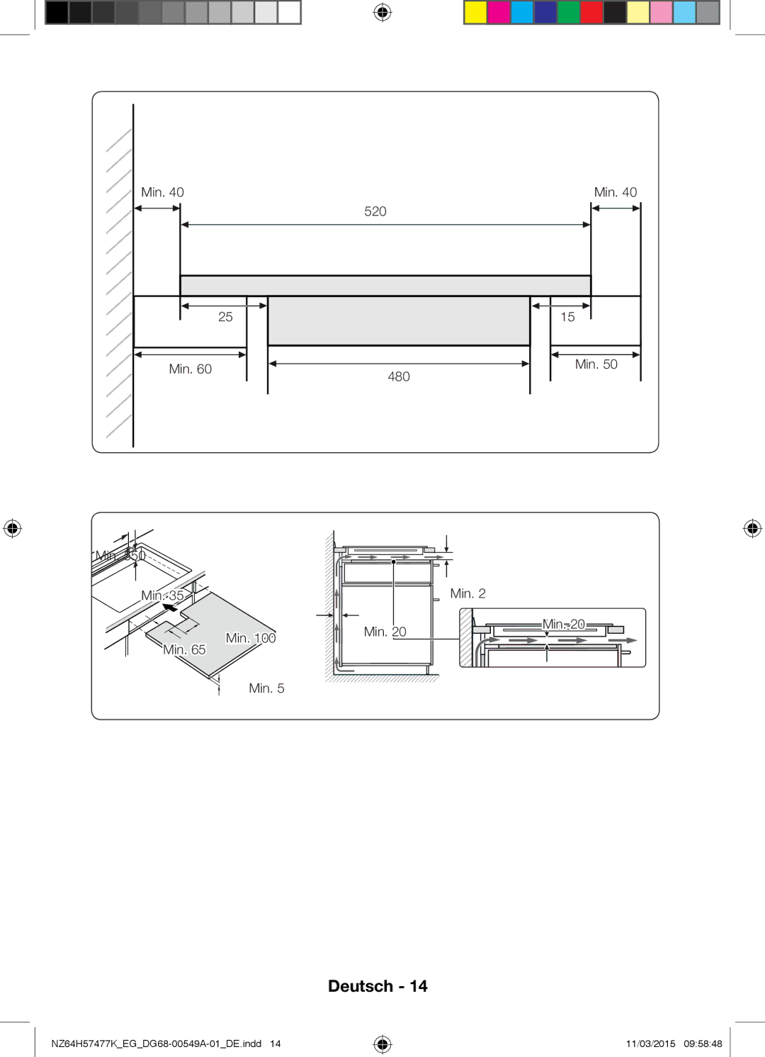 Samsung NZ64H57479K/EG, NZ64H57477K/EG manual Min 520 480 