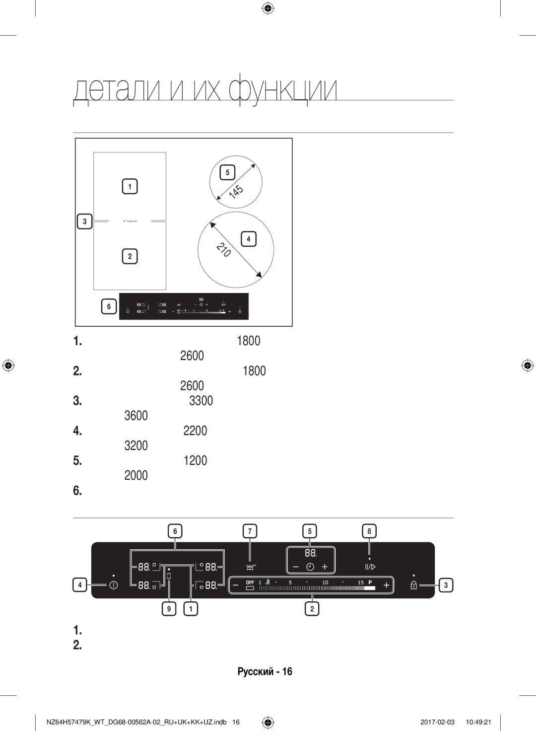 Samsung NZ64H57479K/WT Детали и их функции, Конфорки, Панель Управления, Селекторы конфорок Селекторы температуры нагрева 