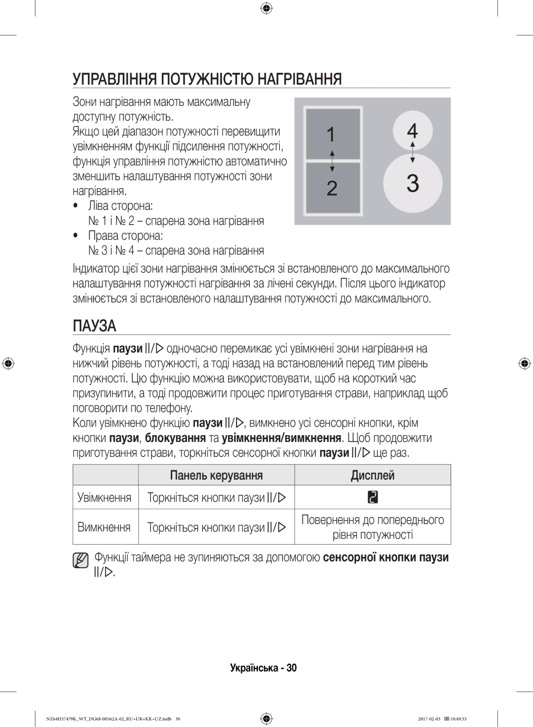 Samsung NZ64H57479K/WT, NZ64H57477K/WT manual Управління Потужністю Нагрівання, Панель керування Дисплей 