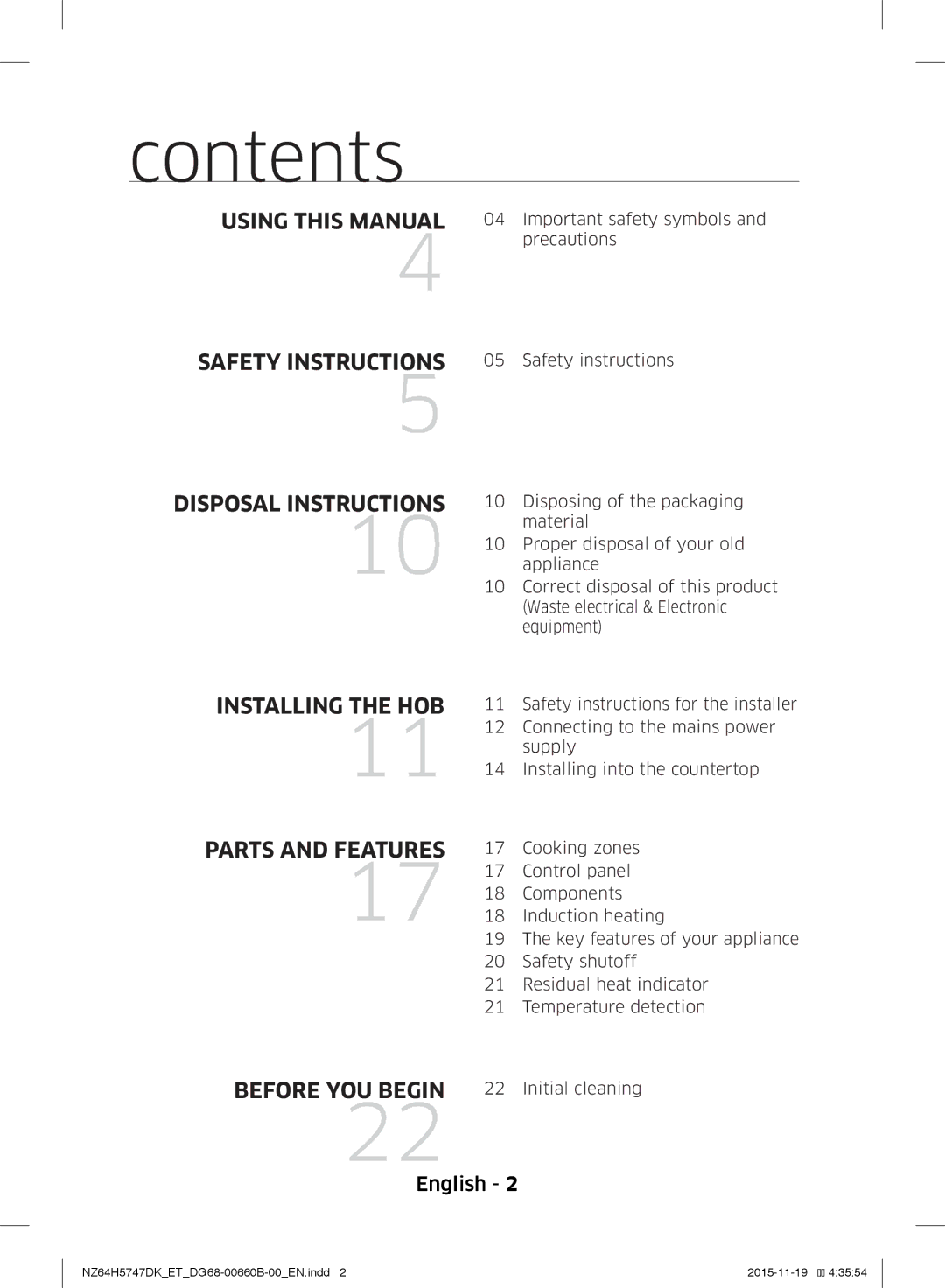 Samsung NZ64H5747DK/ET manual Contents 