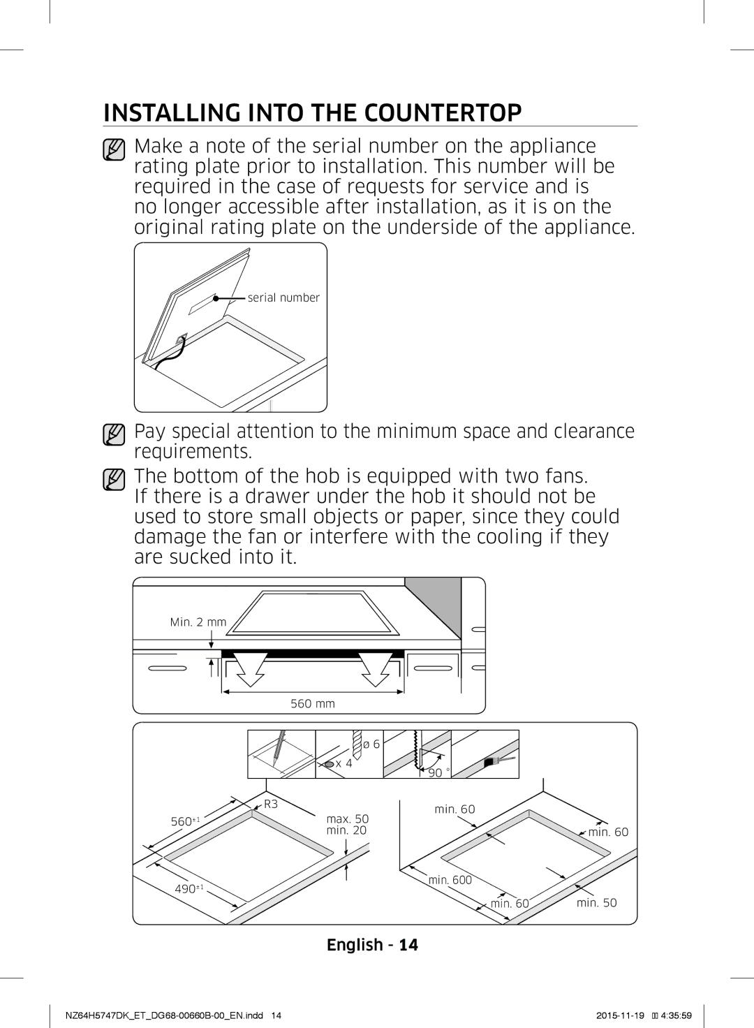 Samsung NZ64H5747DK/ET manual Installing Into the Countertop 