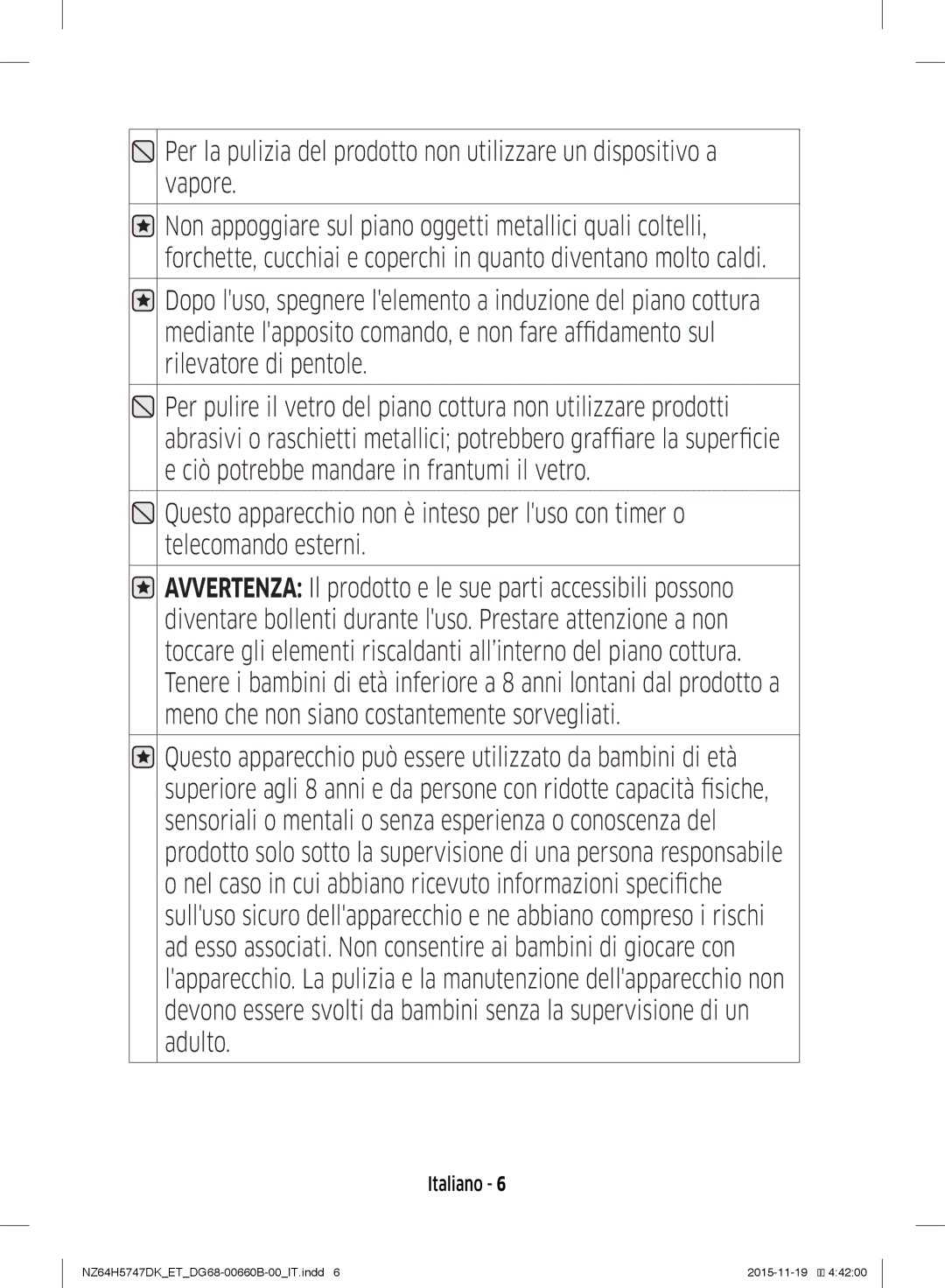 Samsung NZ64H5747DK/ET manual Italiano 