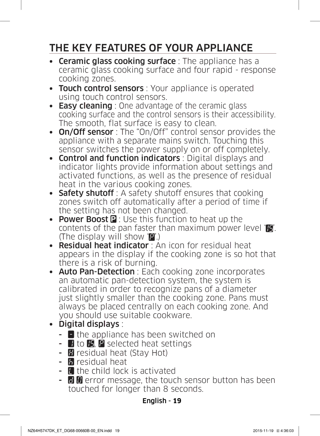 Samsung NZ64H5747DK/ET manual KEY Features of Your Appliance 