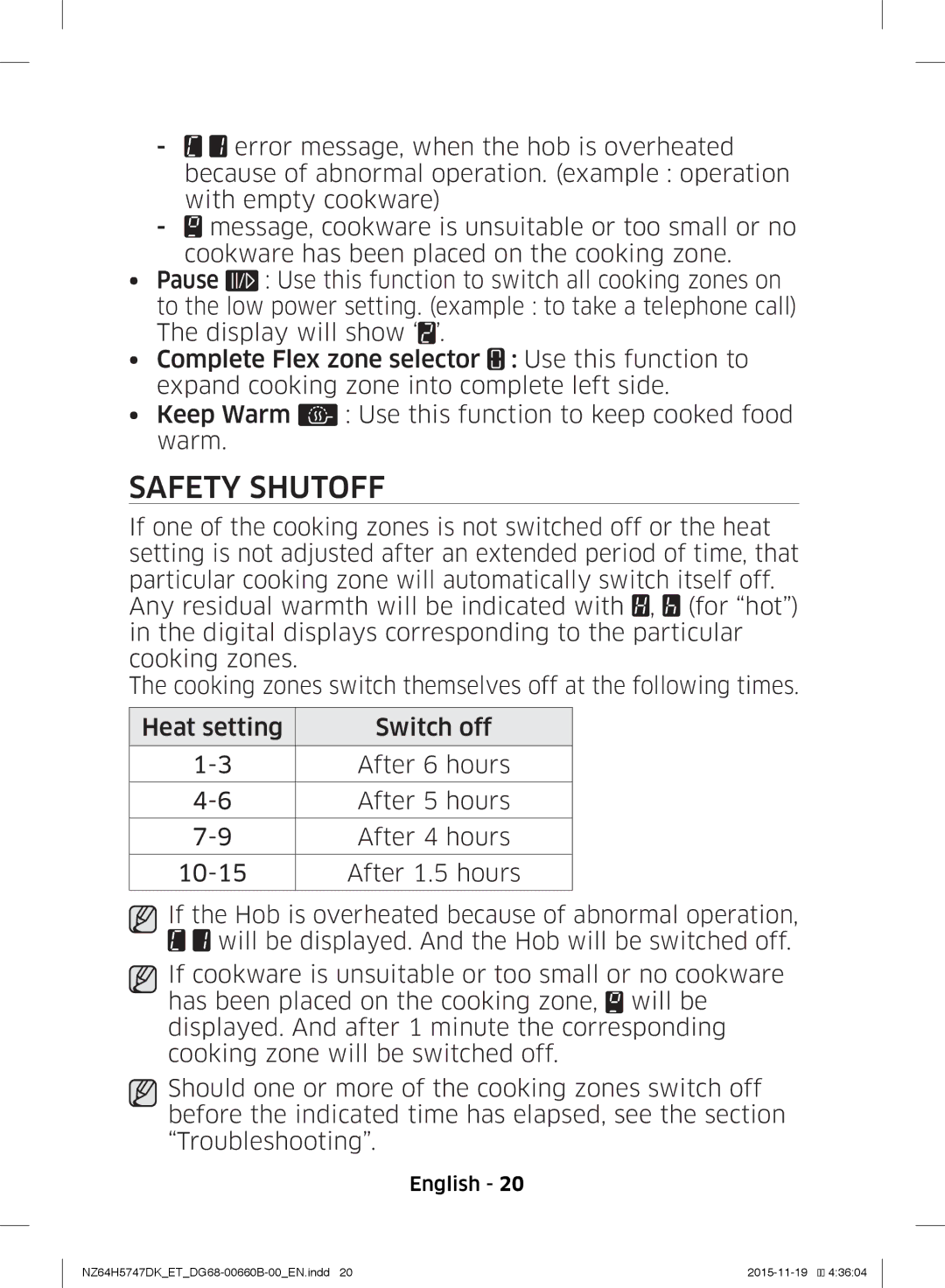 Samsung NZ64H5747DK/ET manual Safety Shutoff 