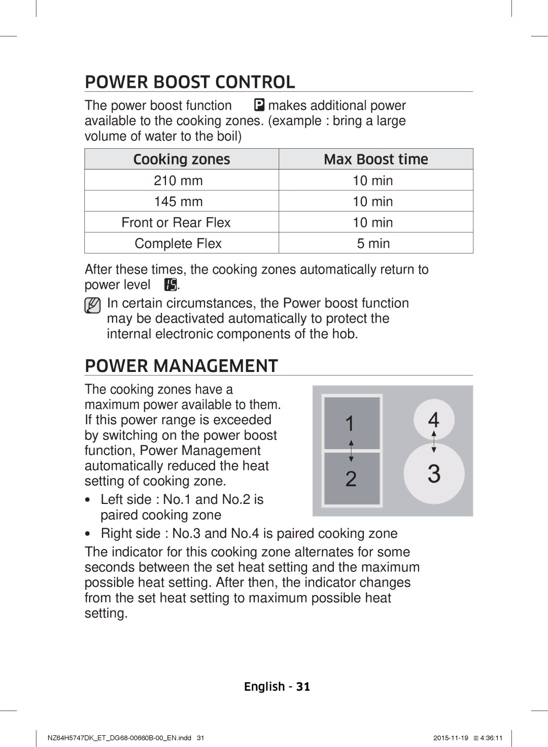 Samsung NZ64H5747DK/ET manual Power Boost Control, Power Management 