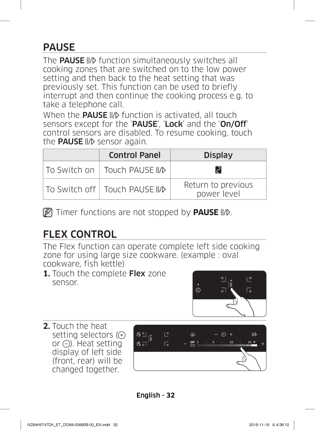 Samsung NZ64H5747DK/ET manual Pause, Flex Control 