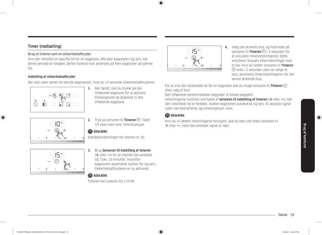 Samsung NZ64K5747BK/EE manual Timer nedtælling 