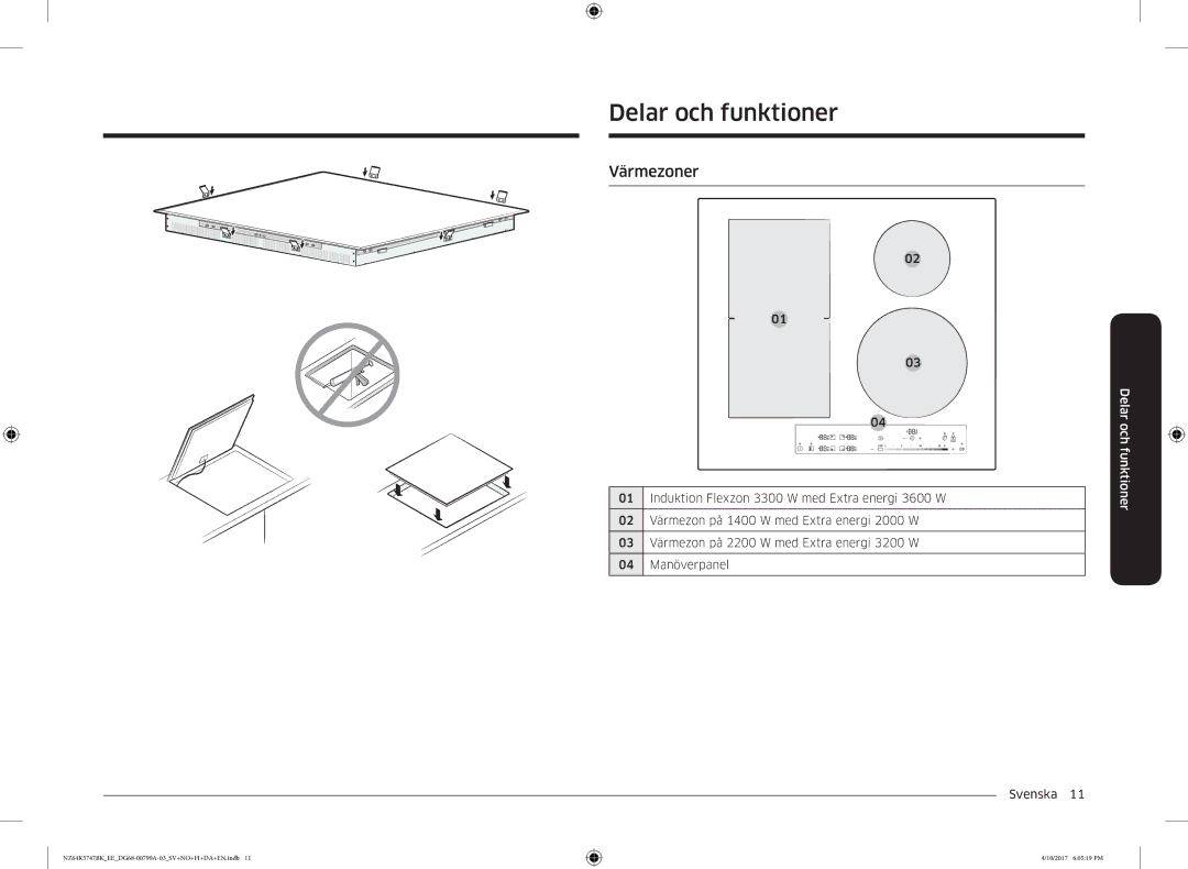 Samsung NZ64K5747BK/EE manual Delar och funktioner, Värmezoner 