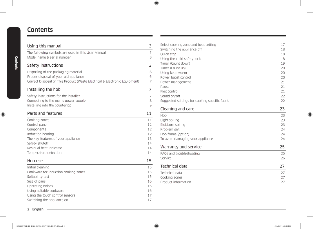 Samsung NZ64K5747BK/EE manual Contents 