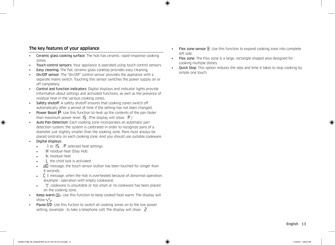 Samsung NZ64K5747BK/EE manual Key features of your appliance 