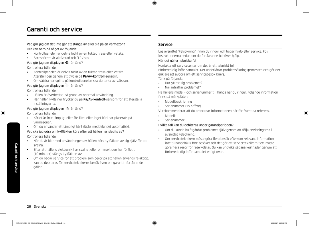 Samsung NZ64K5747BK/EE manual Service 