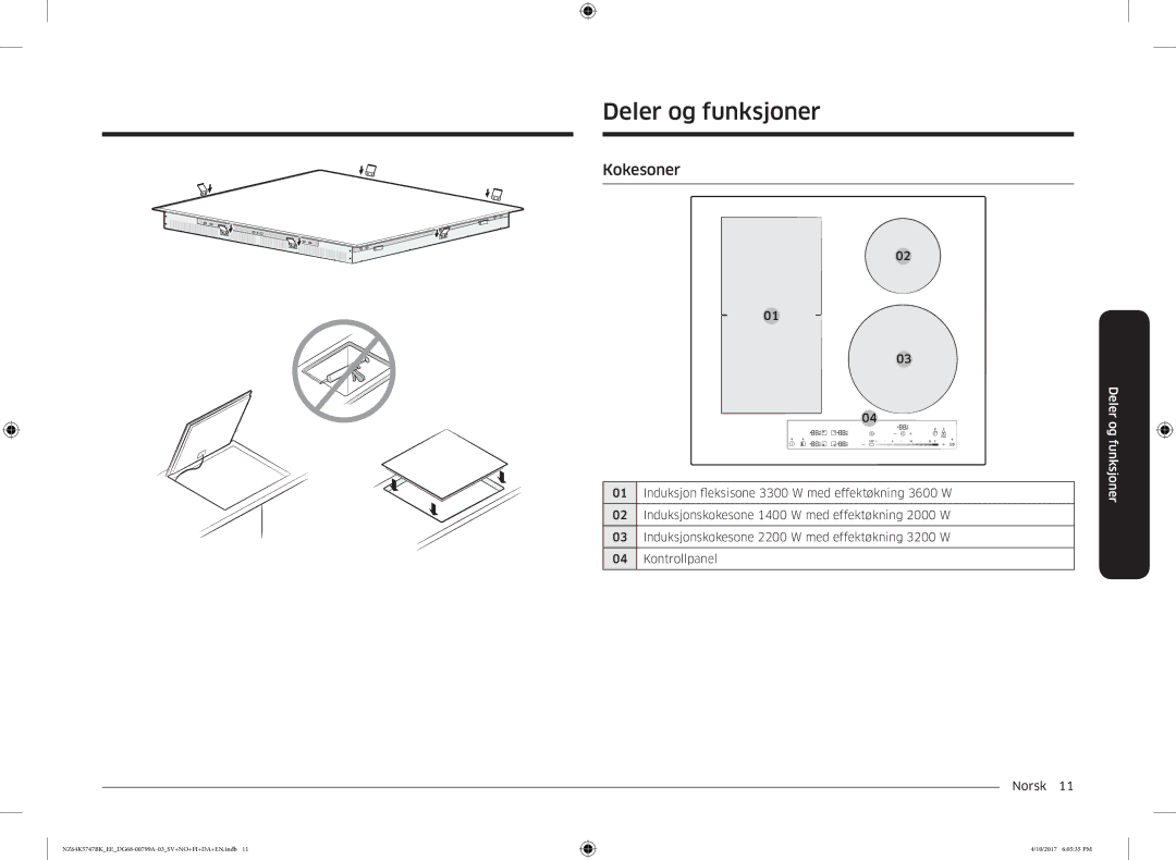 Samsung NZ64K5747BK/EE manual Deler og funksjoner, Kokesoner 