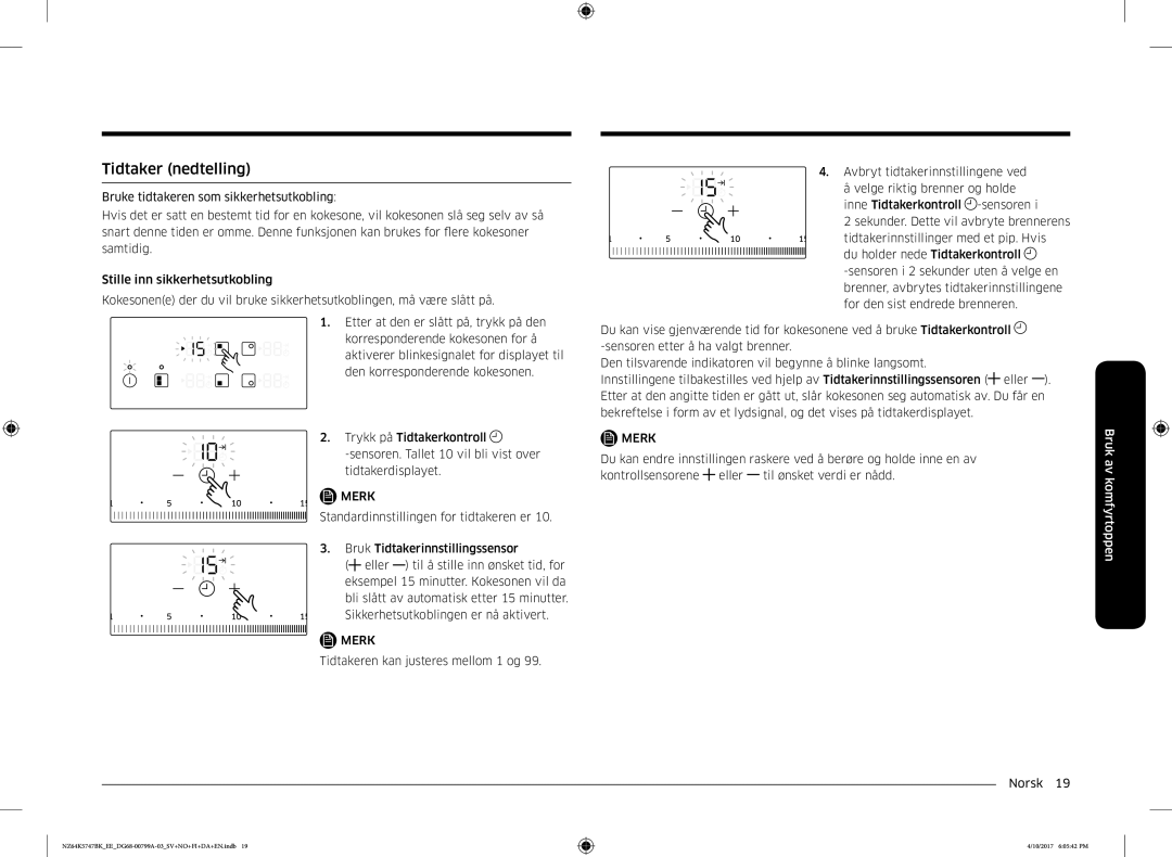 Samsung NZ64K5747BK/EE manual Tidtaker nedtelling 