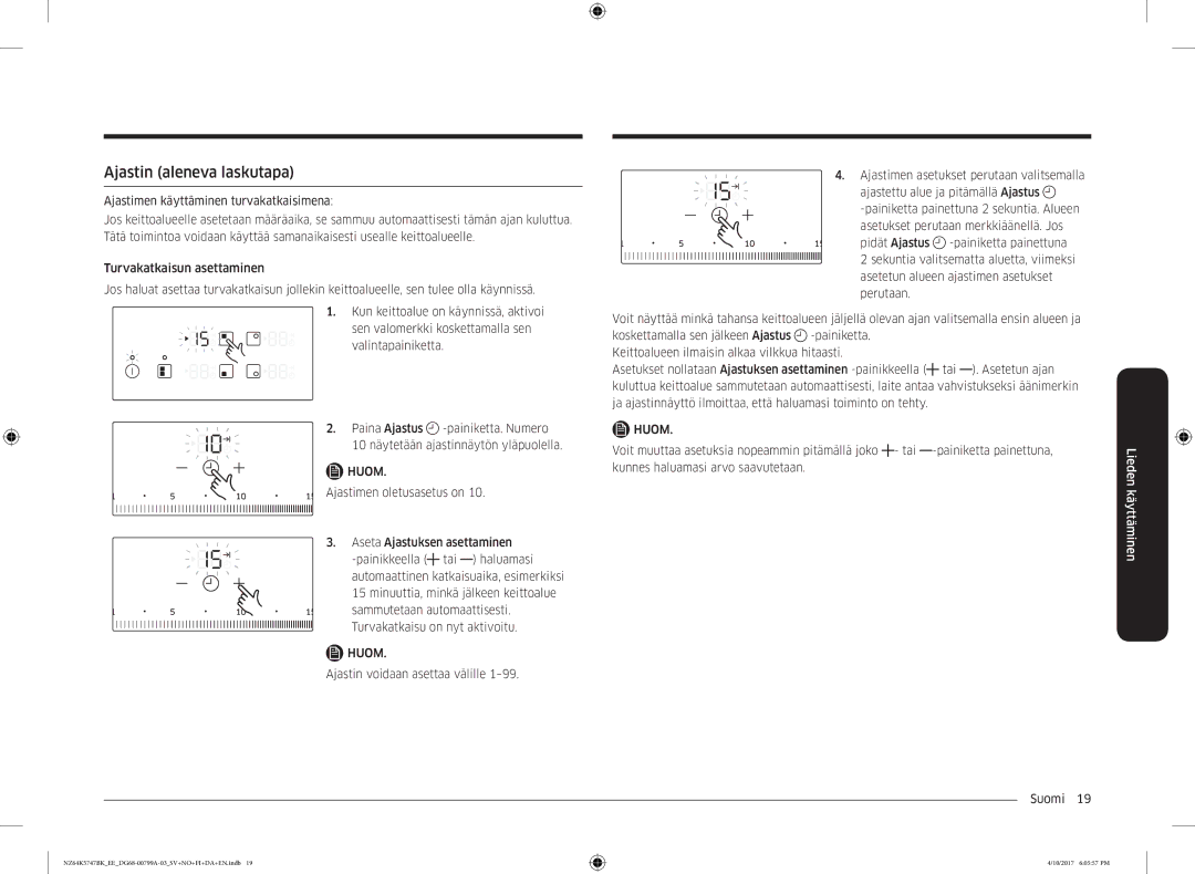 Samsung NZ64K5747BK/EE manual Ajastin aleneva laskutapa 