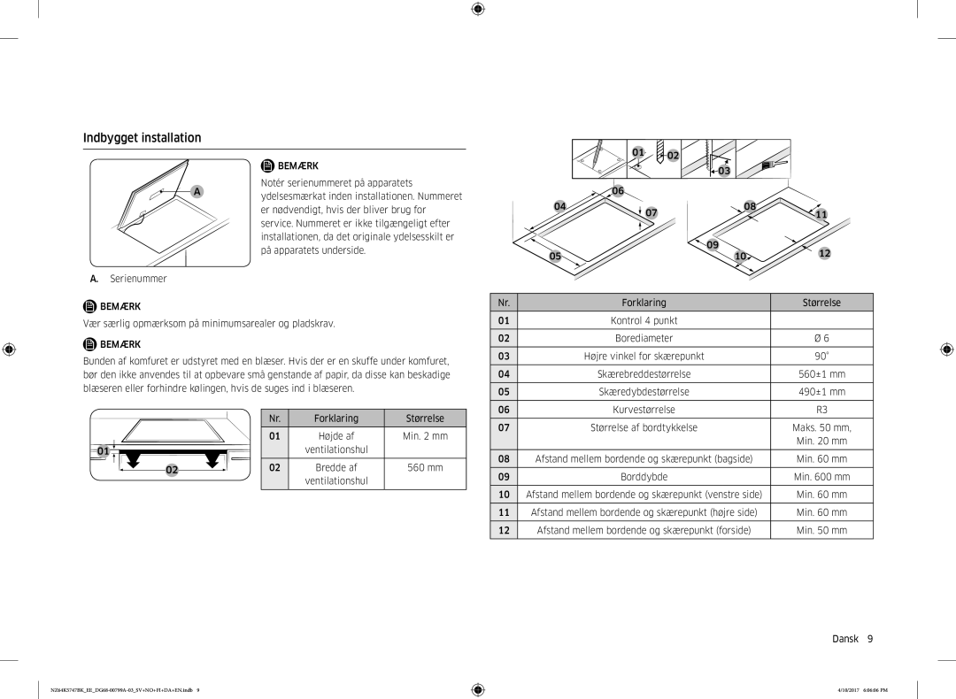 Samsung NZ64K5747BK/EE manual Indbygget installation 