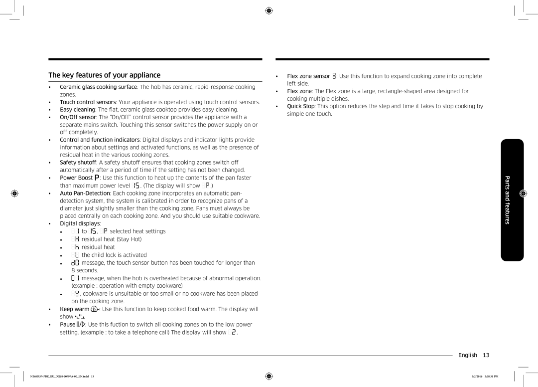 Samsung NZ64K5747BK/EF, NZ64K5747BK/EG manual Key features of your appliance 