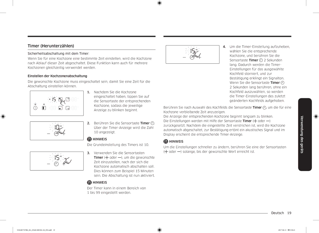 Samsung NZ64K5747BK/EG manual Timer Herunterzählen 