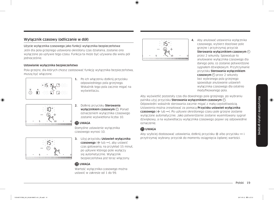 Samsung NZ64K5747BK/EO manual Wyłącznik czasowy odliczanie w dół 