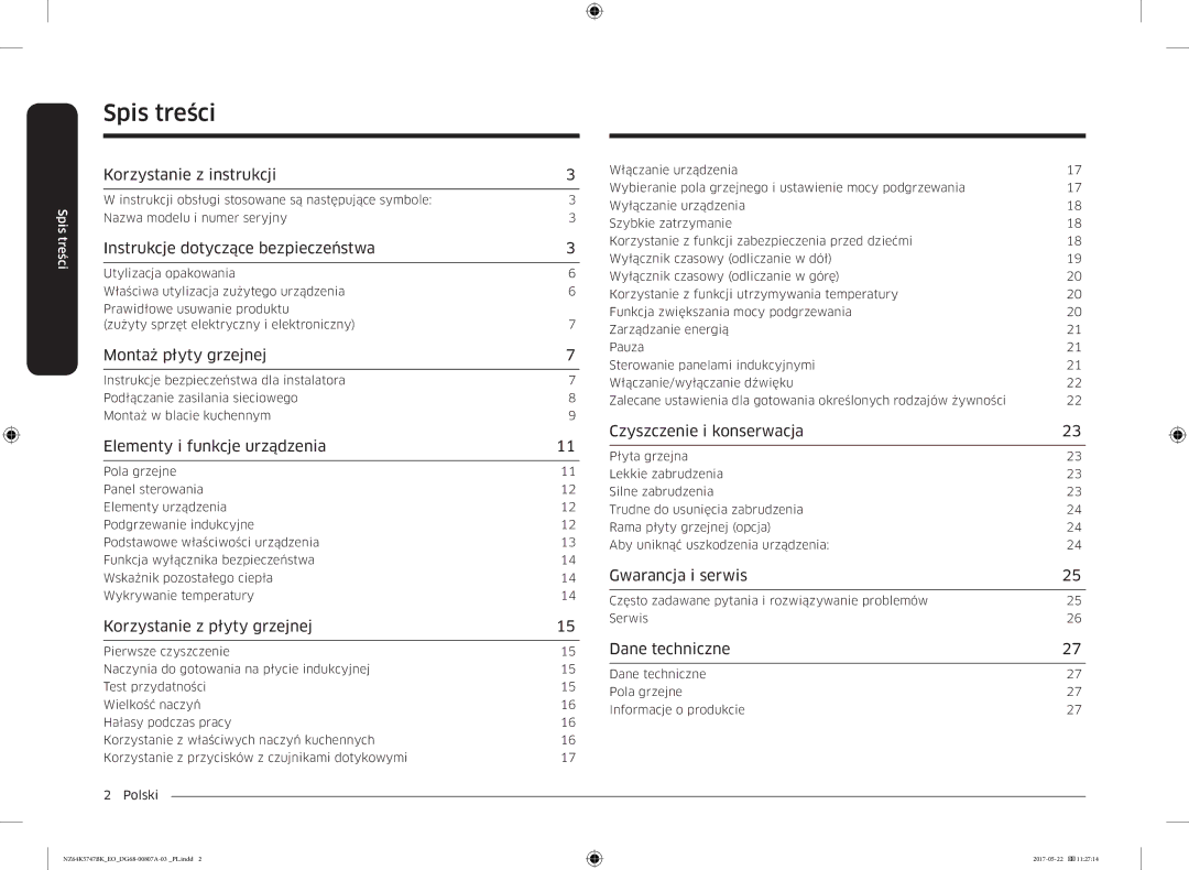 Samsung NZ64K5747BK/EO manual Spis treści 