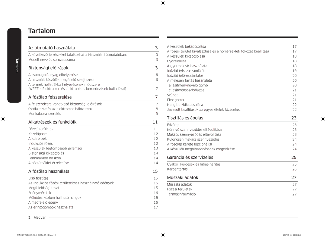 Samsung NZ64K5747BK/EO manual Tartalom 