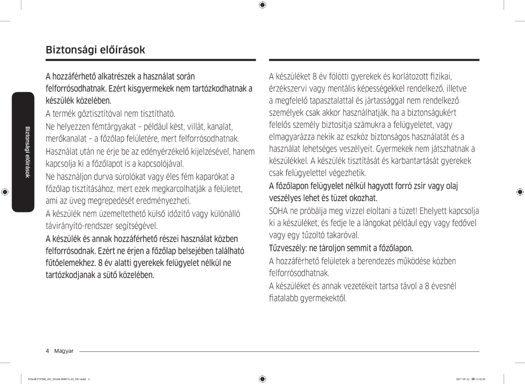 Samsung NZ64K5747BK/EO manual Biztonsági előírások 