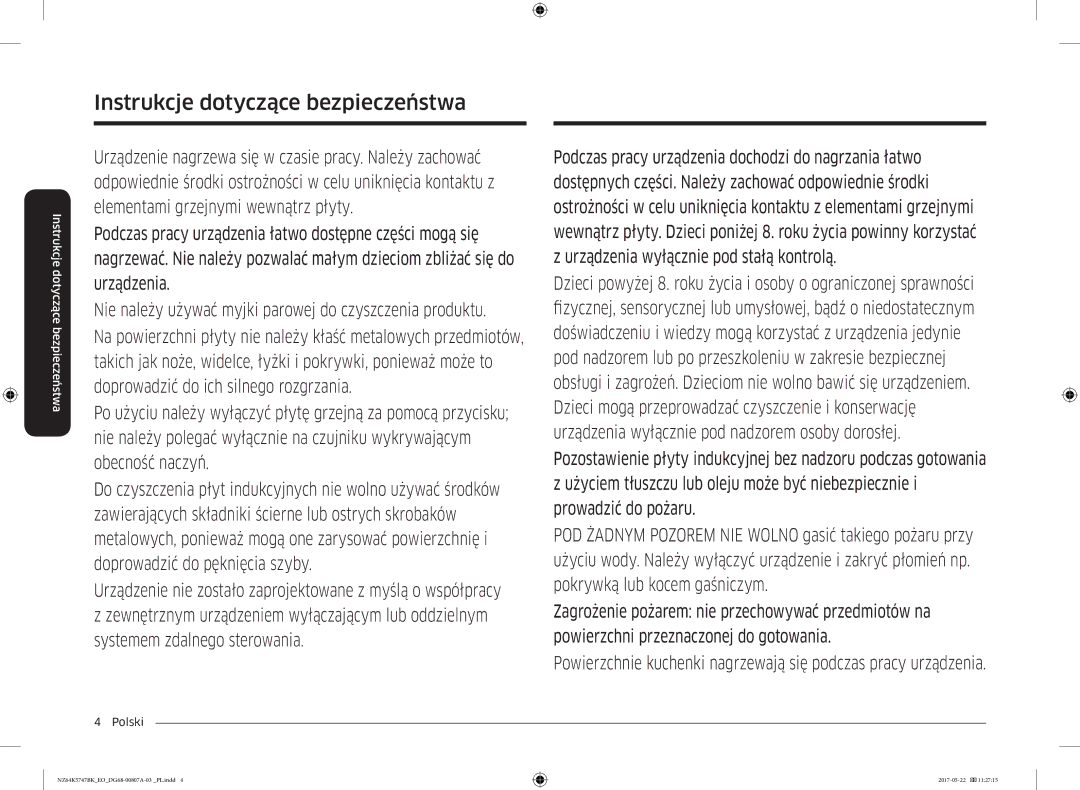 Samsung NZ64K5747BK/EO manual Instrukcje dotyczące bezpieczeństwa 