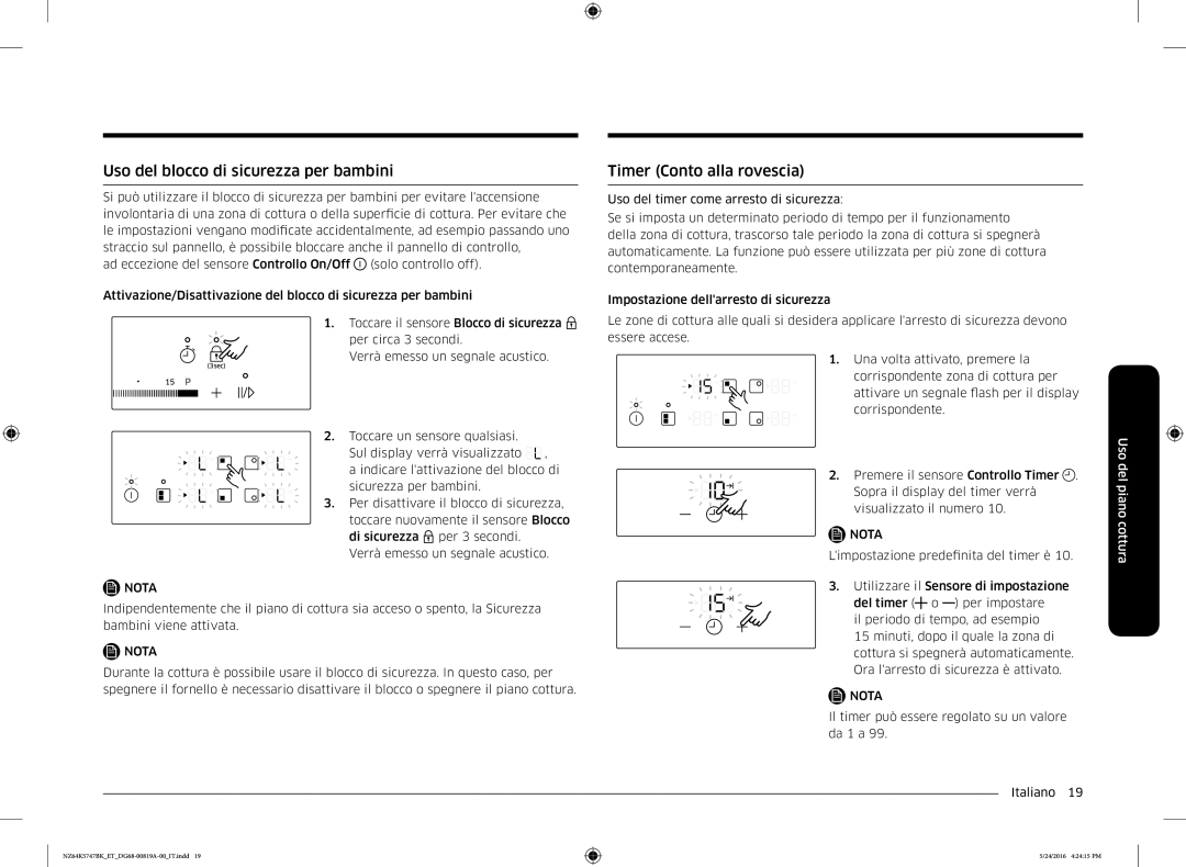 Samsung NZ64K5747BK/ET manual Uso del blocco di sicurezza per bambini, Timer Conto alla rovescia 